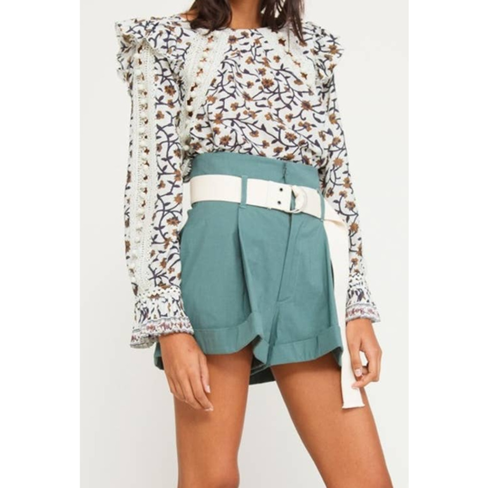 Sea New York Belted Paperbag High Waist Mom Shorts Sage Green 4